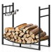 33 Inch Firewood Rack with Removable Kindling Holder Steel Fireplace Wood
